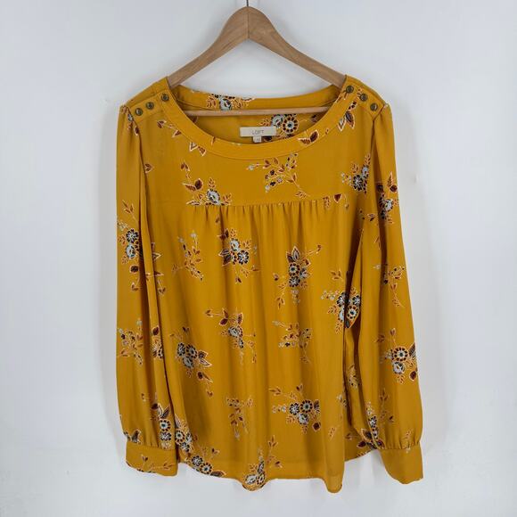 Loft Mustard Artsy Floral Fall Top Scoop Neck Floral Print Romantic Size XL - Picture 1 of 8